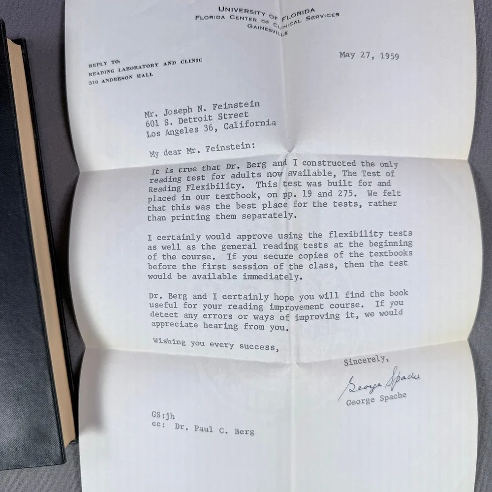 Faster Reading for Business 1958 George Spache Paul‎ Berg Signed Letter 1st Ed